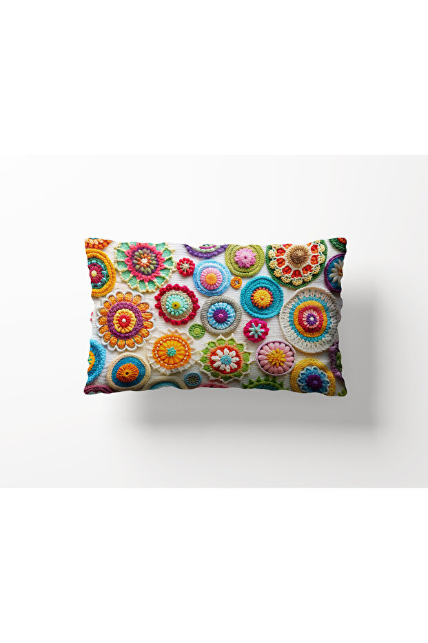 A Pair of Sided Digital Printing Throw Pillow Cover with Numbers and Knitted Motif