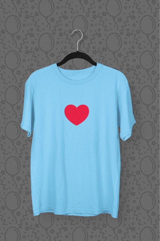 GIRLS/WOMEN RED HEART TRANSFER PRINTED ROUND NECK SHORT SLEEVE T-SHIRT