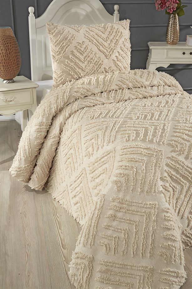 Çeyiz Diyarı Pine 2 Parça Tek Kişilik Pike Takımı Bej - 3