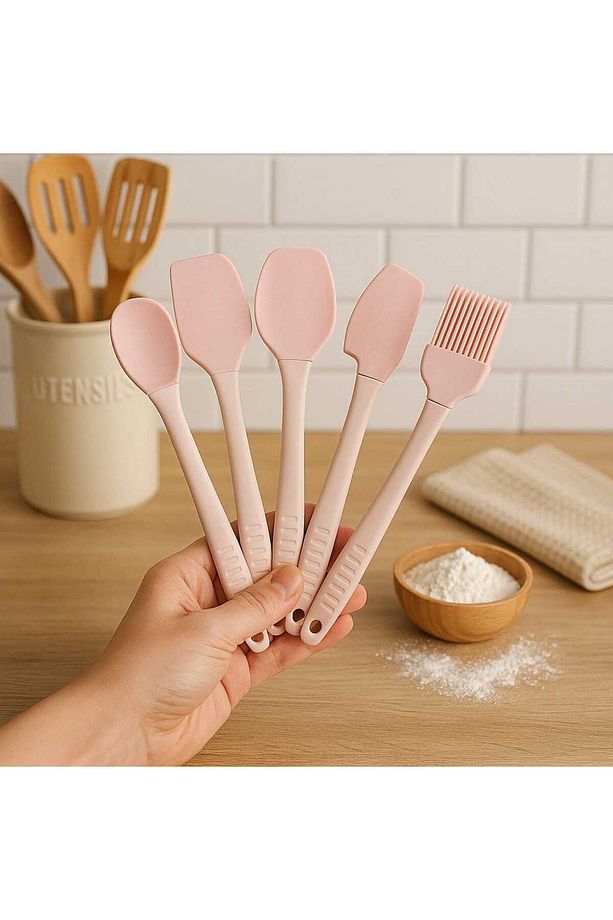 5li silikon spatula kaşık fırça seti mutfak gereçleri set - 1