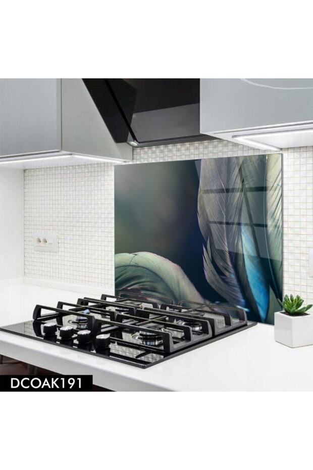 حامي خلفي للموقد الزجاجي |   ريشة منقوشة 60x52 سم - 1