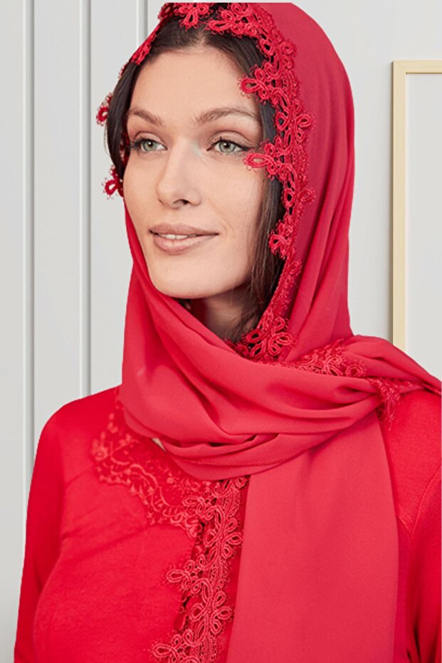 By Mecit 0029 Red Chiffon Shawl