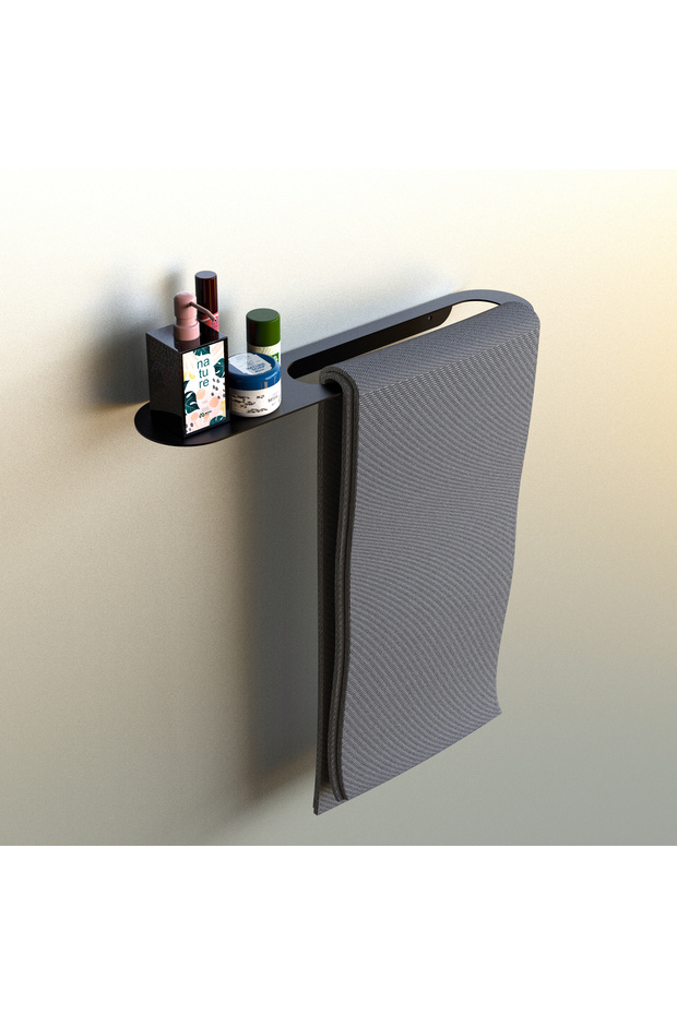Modern Bathroom Shelf and Towel Rack with Metal Wall Mount, Decorative Shower Shelf Black, 44X9 cm