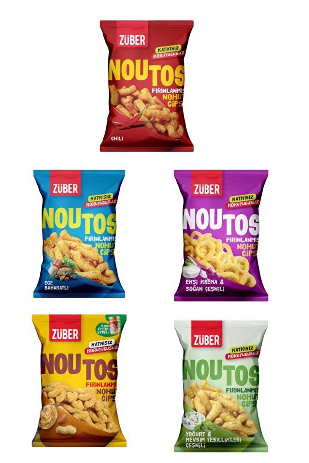 Züber Noutos Karma Parti Paketi 55g x 5 Adet (Chili, Ege, Ekşi Krema, %100 Yer Fıstığı, Yoğurt)