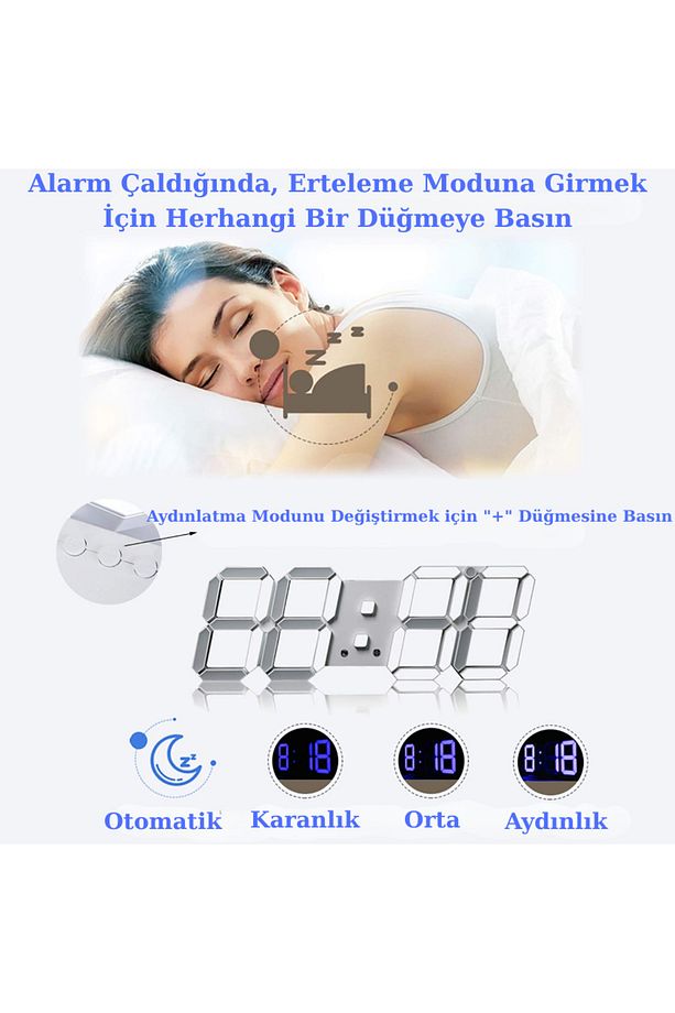 3D LED Işıklı Dijital Masa Duvar Saat Uzay Tasarım Dekoratif USB Pil - 7