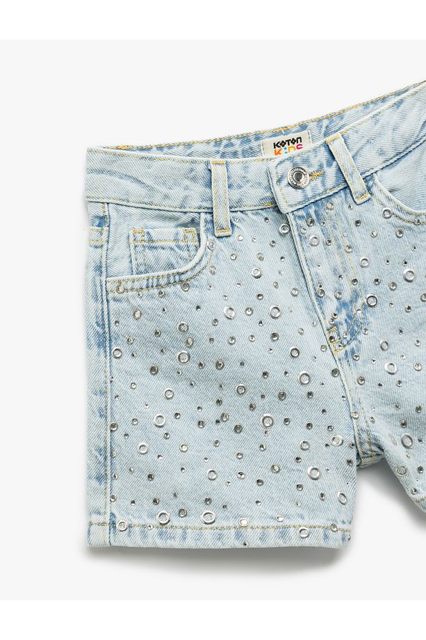 Zımba Detaylı Cepli Pamuklu Denim Şort - 5