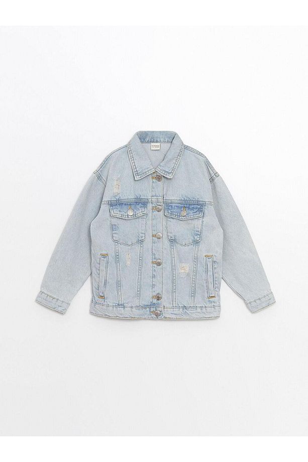 Asit Yıkamalı Basic Uzun Kollu Kız Çocuk Jean Ceket - 1