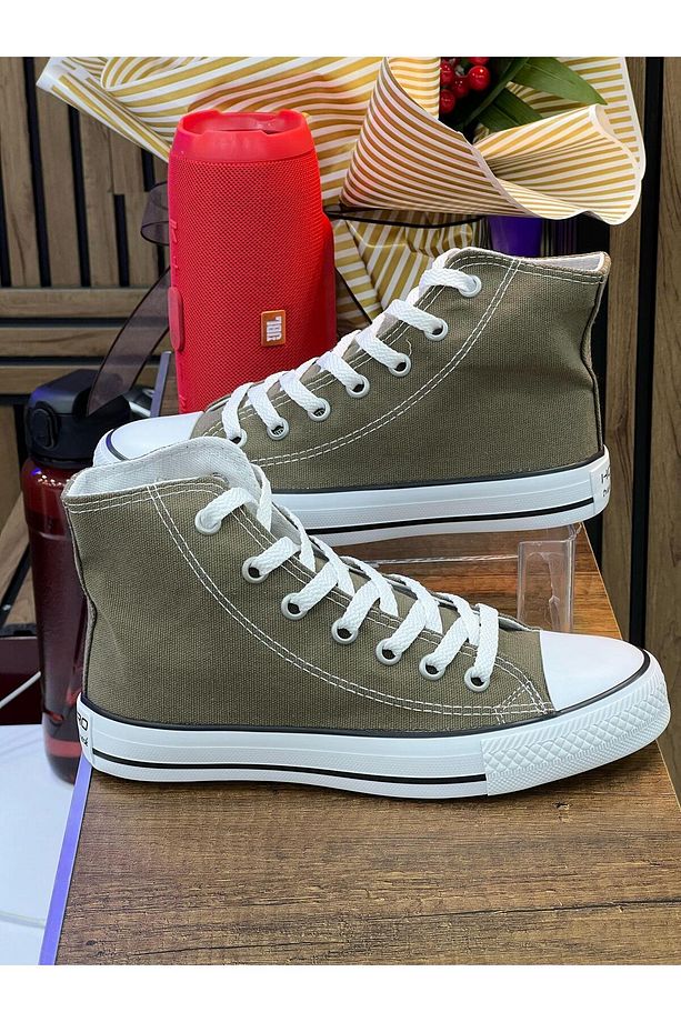 Bağcıklı Unisex Uzun Keten Ayakkabı-Haki - 3