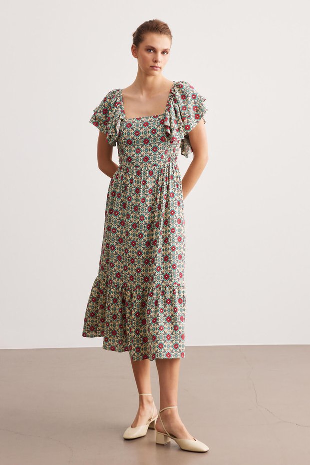 Multicolored Gipe Detailed Maxi Dress