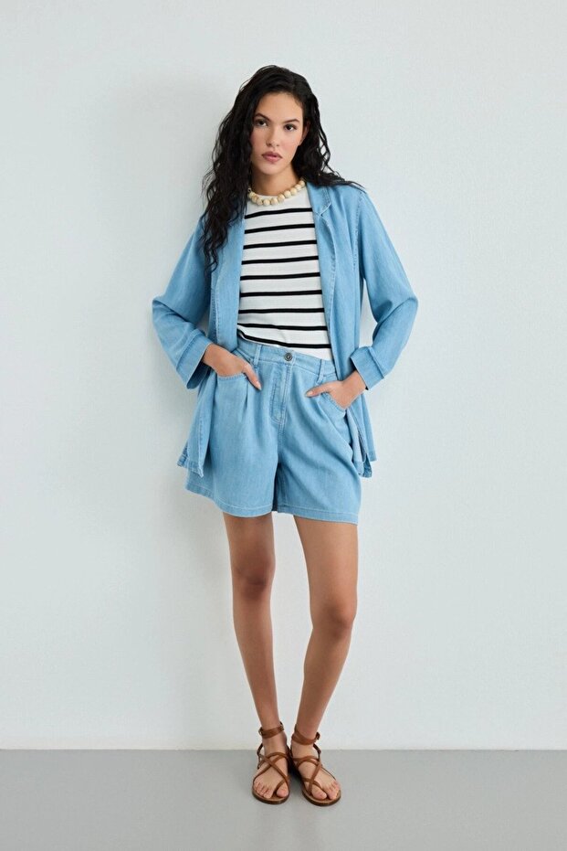 Lyocell Denim Şort - Mavi - 2