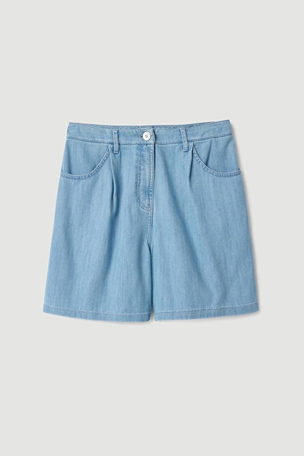 Lyocell Denim Şort - Mavi - 7