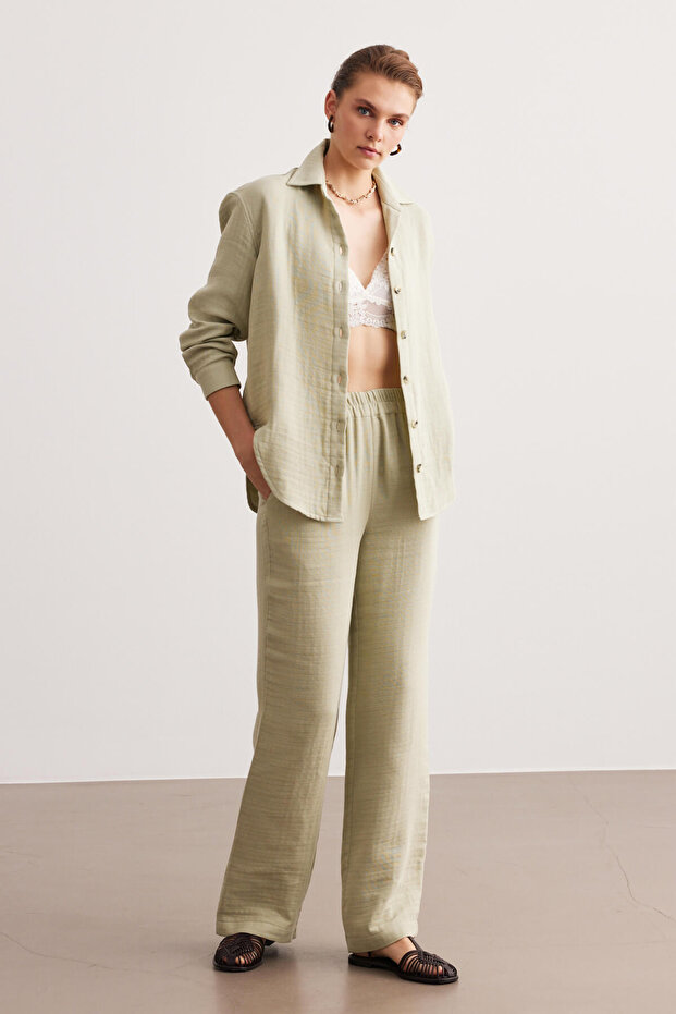 Yeşil 4 Kat Müslin Basic Gömlek - 3