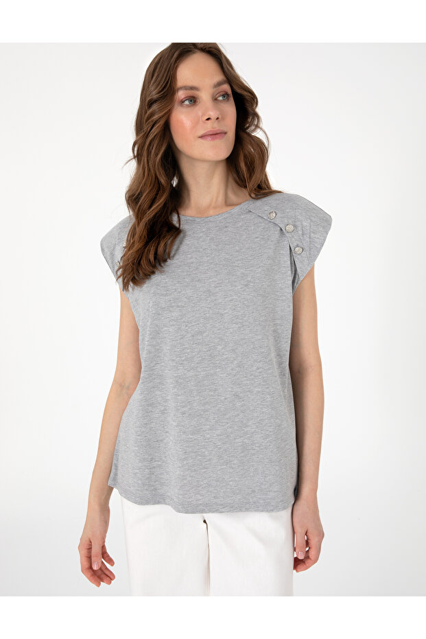 Gray Melange Regular Fit T-Shirt 50301482 -Vr086