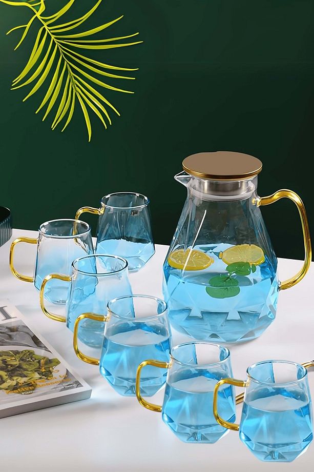 7 Parça Cam Meşrubat Takımı Süzgeçli Sürahi Ve Bardaklar Meşrubat Takımı 2 Litre - 4