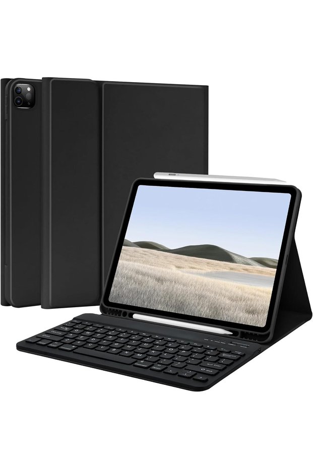 Keyboard Cover for iPad Air 13-inch & Pro 12.9 inch Case with Wireless Keyboard Black
