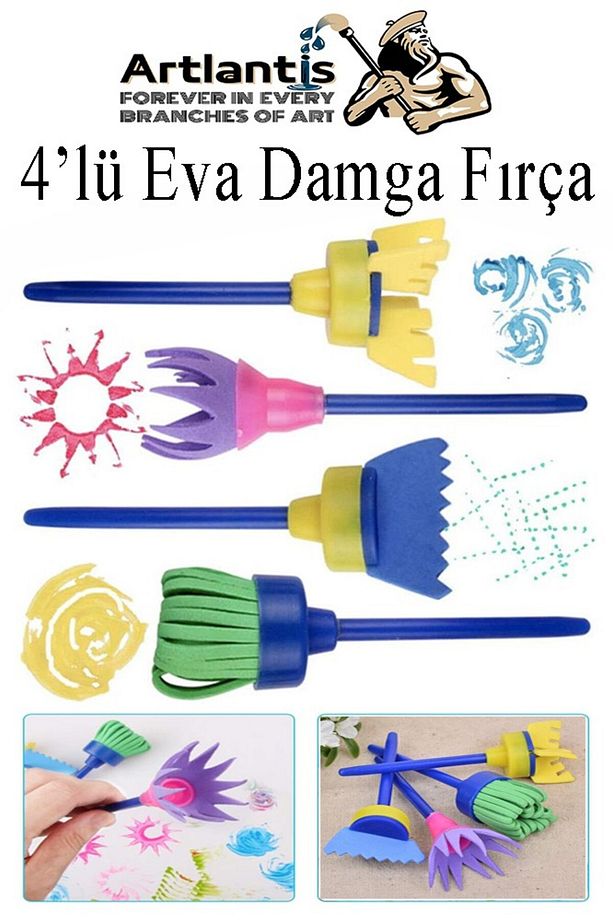 Eva Damga Fırçası 4 lü 1 Paket Plastik Doku Tarağı Fırçası Okul Öncesi Boya Sünger Fırça Seti Çocukl - 1