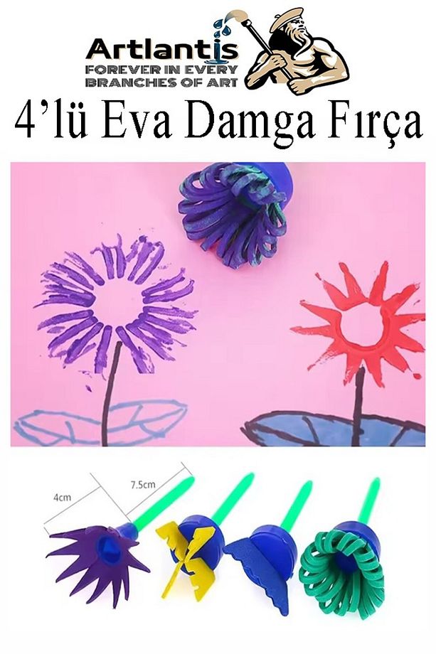 Eva Damga Fırçası 4 lü 1 Paket Plastik Doku Tarağı Fırçası Okul Öncesi Boya Sünger Fırça Seti Çocukl - 4