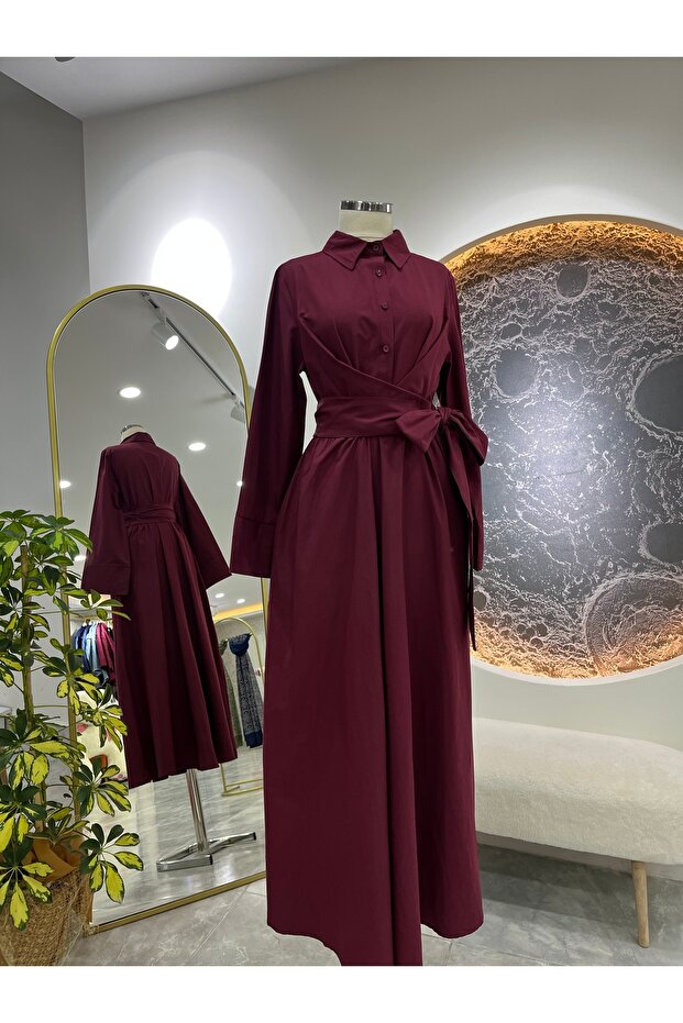 Belden Bağlamalı Elbise - 1