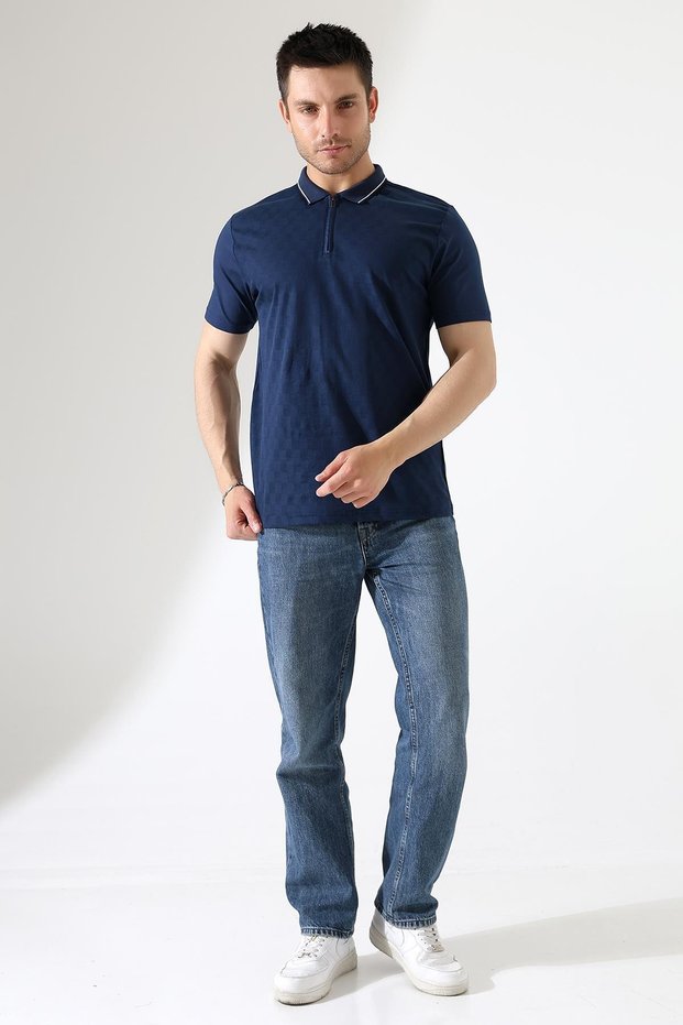 Men's Polo Neck Solid Color Cotton Knitwear Short Sleeve T-Shirt