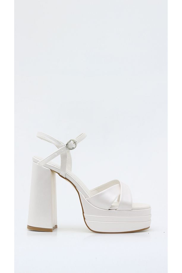 SEDEF CİLT ÇAPRAZ BANT ARKASI AÇIK ÇİFT PLATFORM ABİYE AYAKKABI 12CM - 5