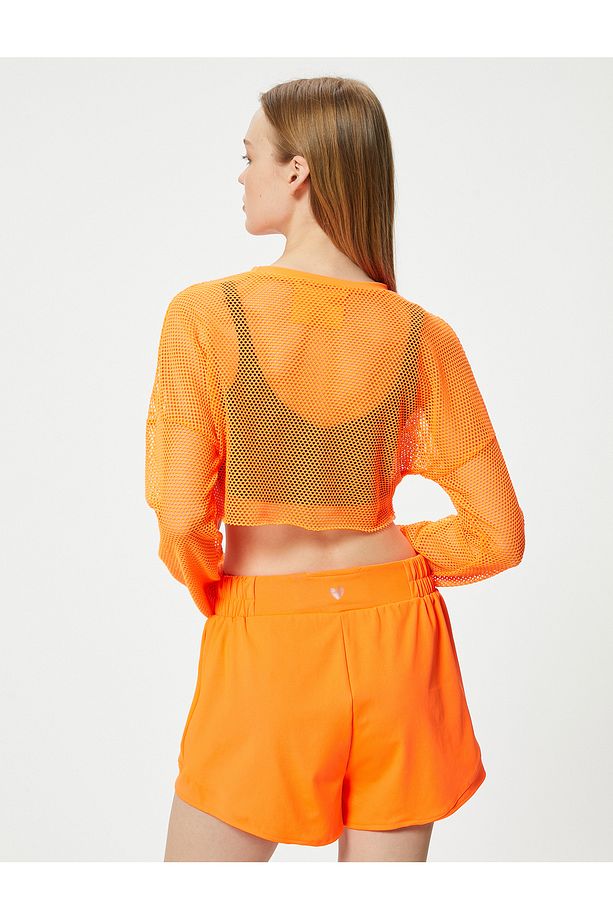 Oversize File Spor Tişört Crop Uzun Kollu Bisiklet Yaka - 4
