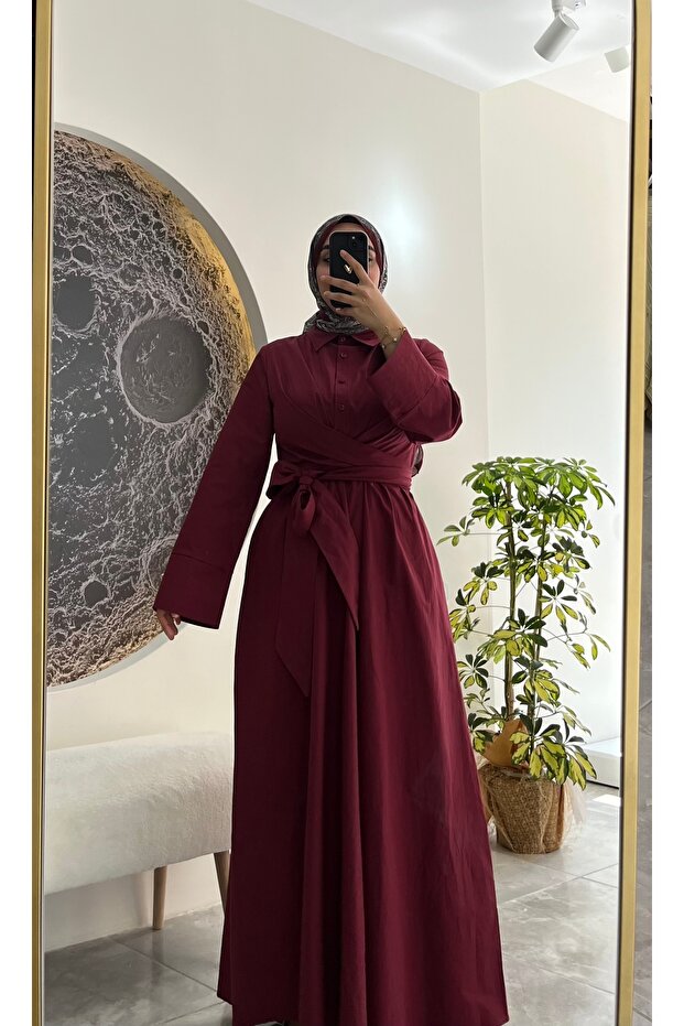 Belden Bağlamalı Elbise - 3