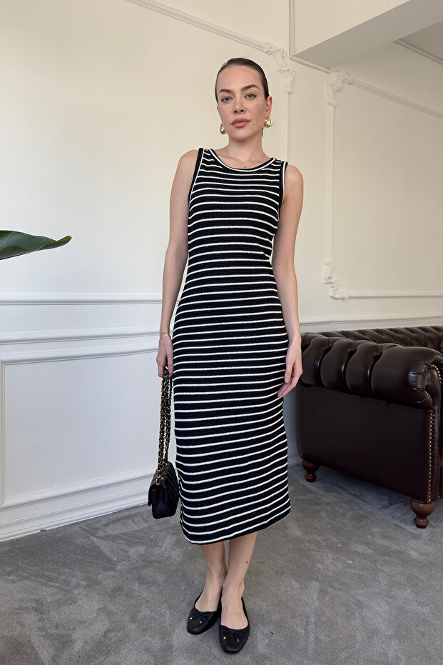 فستان أساسي مخطط مرسيريزد - أسود - 5