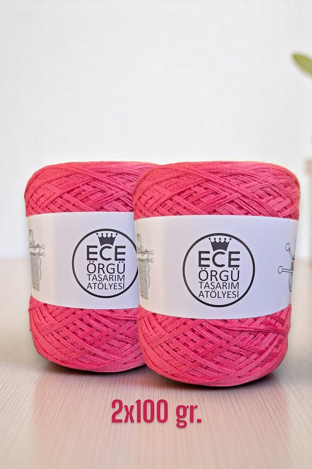 Pembe renkli, çok katlı merserize koton el örgü ipi (200 gr.) - 1