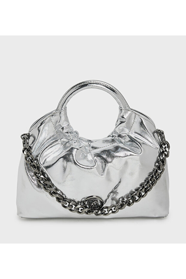 حقيبة يد صلبة باللون الفضي - 1