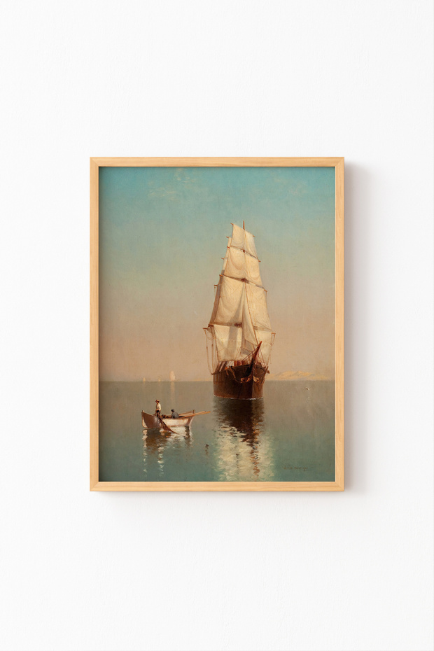 منظر سفينة - إطار خشبي منقوش