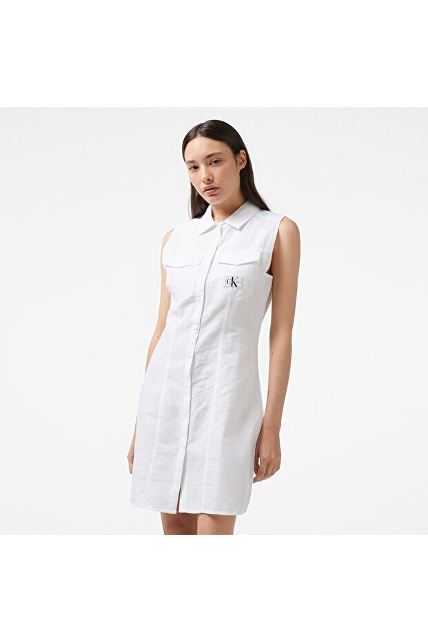 Sleeveless Cotton Shirt Dress