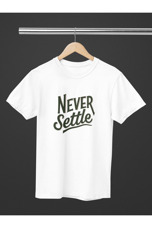Women/Men 100% Cotton Never Settle Transfer Printed Round Neck Short Sleeve Tee