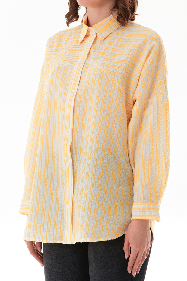 Çizgili Oversize Gömlek - 7