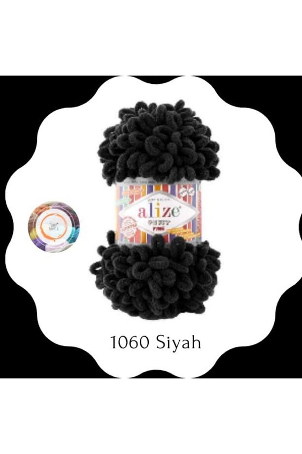 Puffy Fine El Örgü Ipliği Küçük Ilmek (TEKLİ) - 100 Gr. 14.5mt. Parmak Ipi, Battaniye Ipi 1060 SİYAH - 1