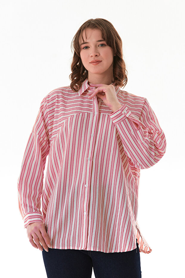 Çizgili Oversize Gömlek - 1