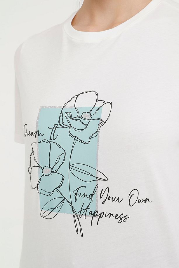 WL AMELIA-B 11GFK301 4FX Ekru Kadın Kısa Kol T-Shirt - 4