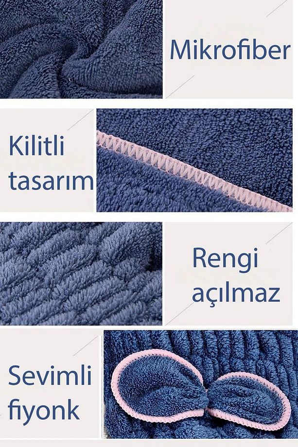Saç Kurutma Bonesi Kafa Havlusu Duş Bonesi Islak Saç Kurulama Bonesi Mikrofiber Tüm Saçlara Uyumlu - 3