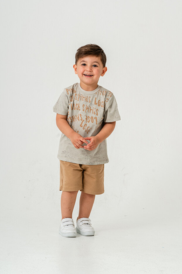 Letter Printed Boys' Double Set T-Shirt Shorts Summer Set