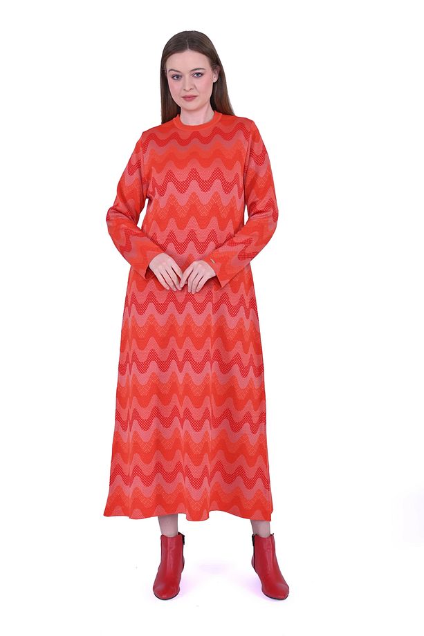 İNVEE 6838 Oranj Triko Elbise - 1