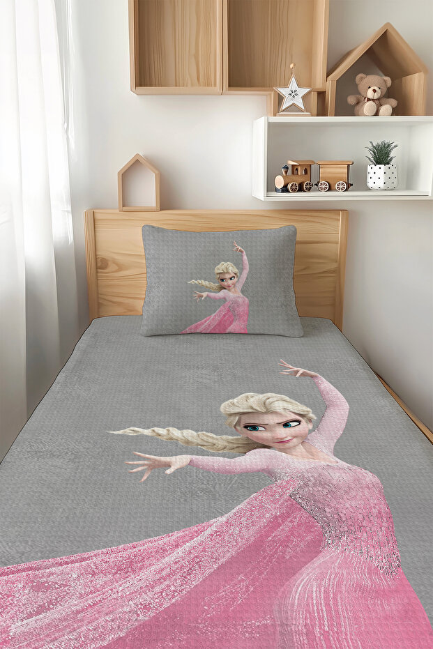 Gray Elsa Patterned Single Children's Pique Set Tlap-274