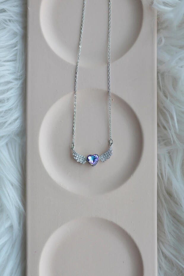 Melek Kanatlı Kalp Çelik Kolye - 3