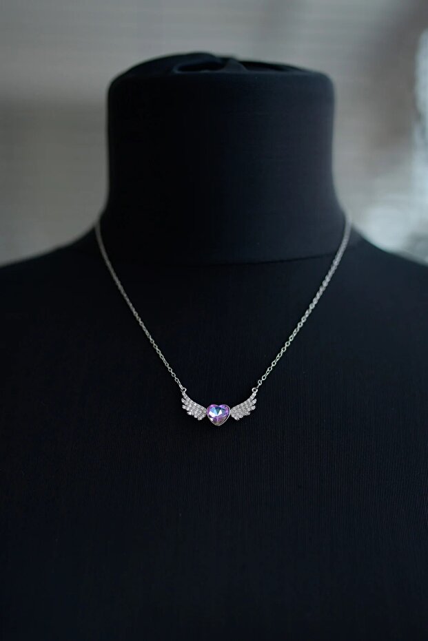 Melek Kanatlı Kalp Çelik Kolye - 2