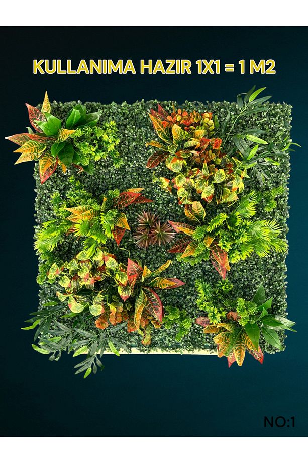 1 M2 Hazır Dikey Bahçe Duvar Dekorasyon Paneli Şimşir Panel Yapay Çiçek 1x1 Metre MODEL:1 - 1