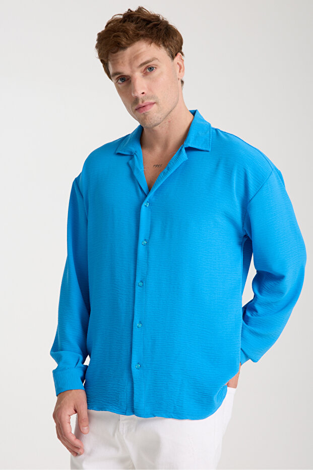 Baby Boy Blue Wrinkle Resistant Linen Look Relaxed Fit Long Sleeve Aerobin Shirt
