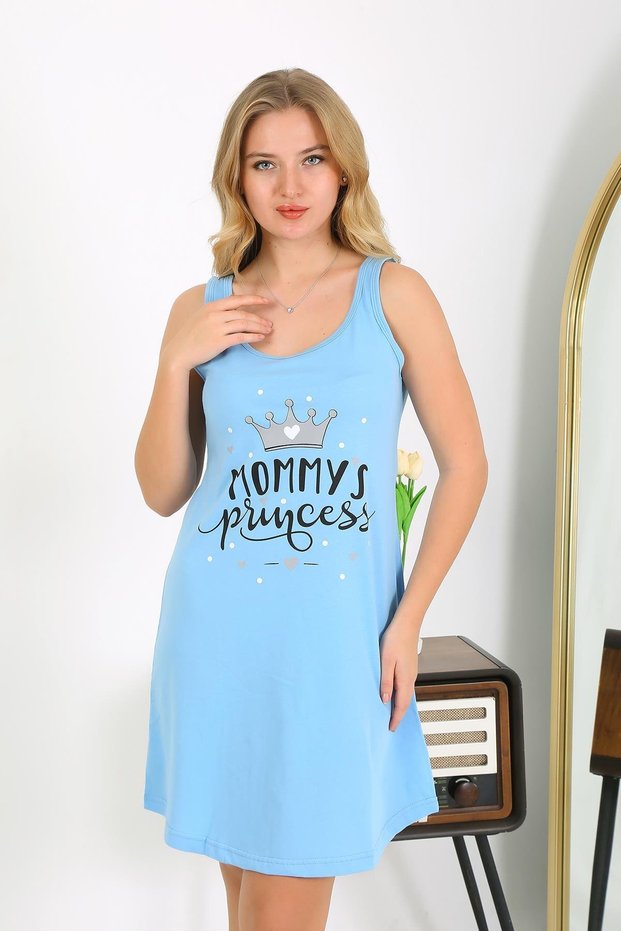 Fashion Stripe Women's Thick Strap Combed Cotton Nightdress Blue 1777
