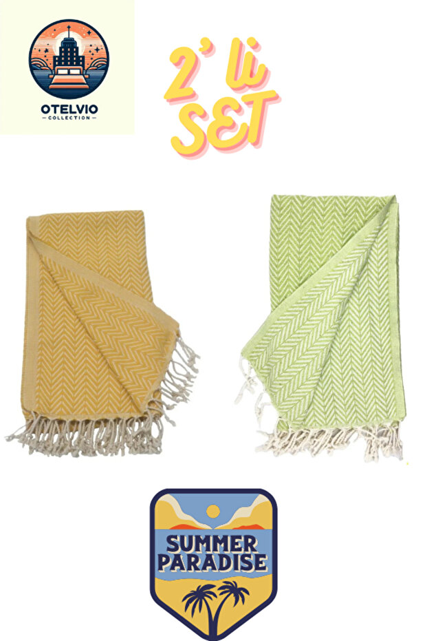 Otelvi̇o Set of 2 Peshtemal Beach Towels, 100% Cotton, XXL 100X180Cm