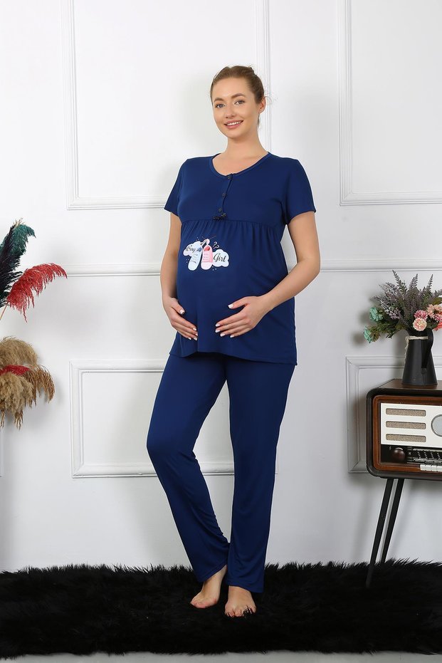 Fashion Line Women's Short Sleeve Maternity Pajama Set Navy Blue 45210