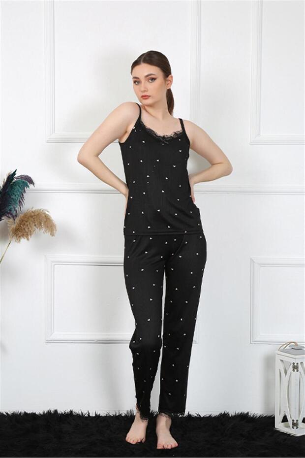 Fashion Line Women's Rope Strap Black Pajama Set 4138