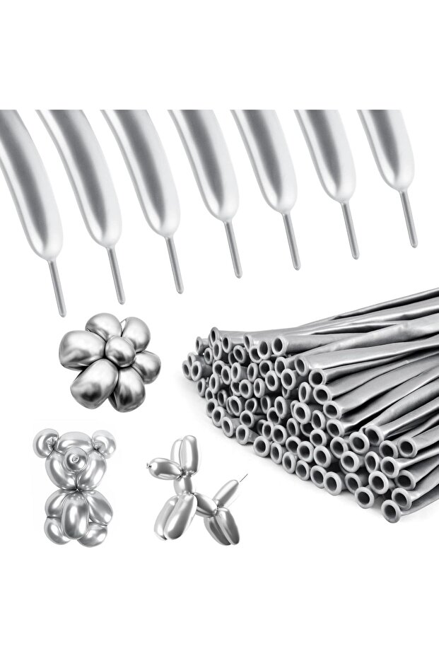 High Quality 100Pcs Silver Sausage Balloon Metallic Silver Sausage Balloon Glossy Sausage Balloon Shape Balloon