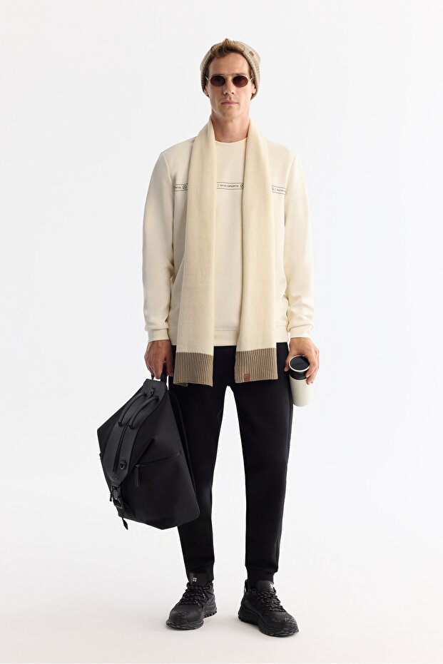 Erkek Ekru Bisiklet Yaka Baskılı Soft Touch Regular Fit Sweatshirt A42Y1307 - 6